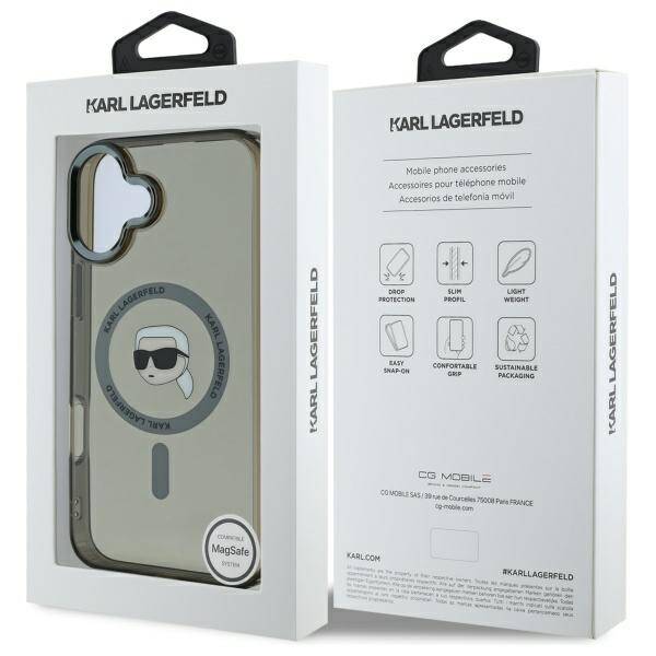 Capa MagSafe para Apple iPhone 16 Plus, Karl Lagerfeld, IML Karl's Head, Preta
