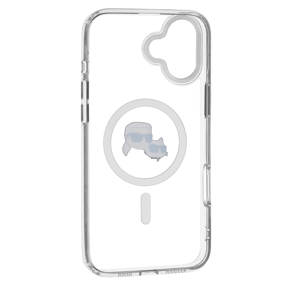 Capa MagSafe para Apple iPhone 16 Plus, Karl Lagerfeld, IML Metal Karl & Choupette's Heads, Branca.