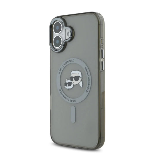 Capa MagSafe para Apple iPhone 16 Plus, Karl Lagerfeld, IML Metal Karl & Choupette's Heads, Preta.