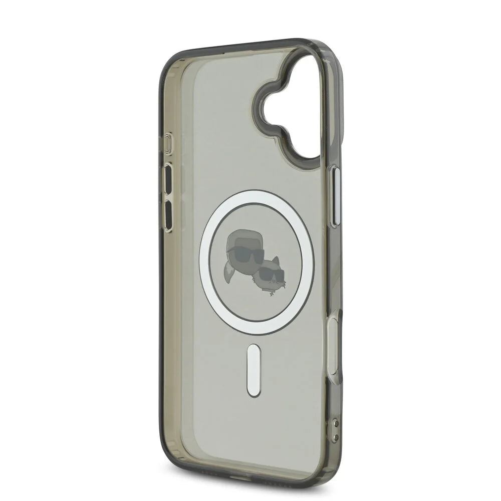 Capa MagSafe para Apple iPhone 16 Plus, Karl Lagerfeld, IML Metal Karl & Choupette's Heads, Preta.