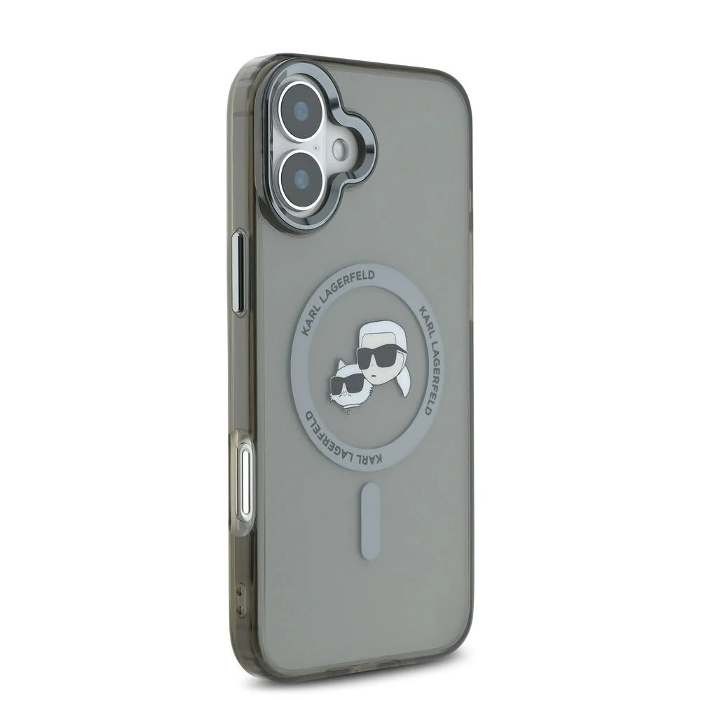 Capa MagSafe para Apple iPhone 16 Plus, Karl Lagerfeld, IML Metal Karl & Choupette's Heads, Preta.