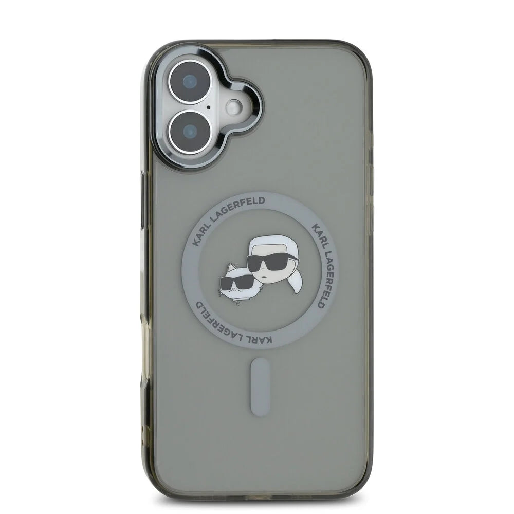 Capa MagSafe para Apple iPhone 16 Plus, Karl Lagerfeld, IML Metal Karl & Choupette's Heads, Preta.