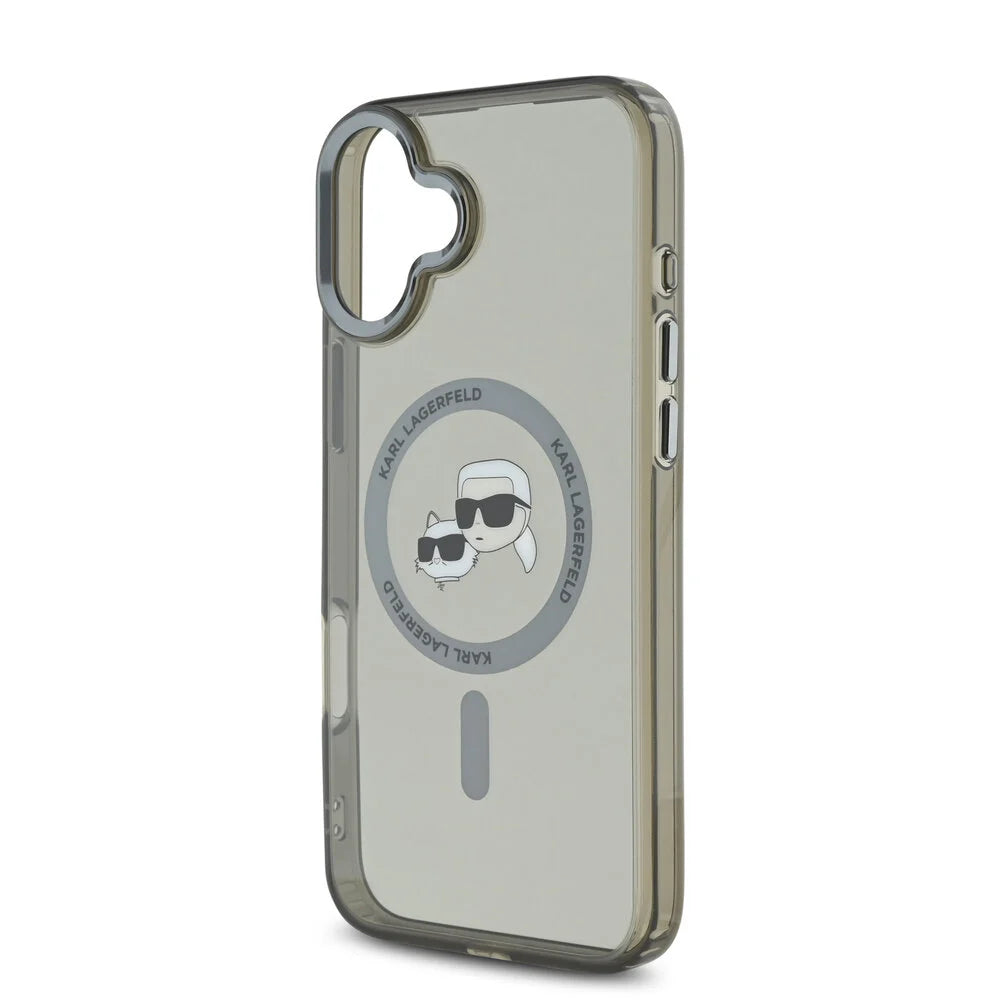 Capa MagSafe para Apple iPhone 16 Plus, Karl Lagerfeld, IML Metal Karl & Choupette's Heads, Preta.