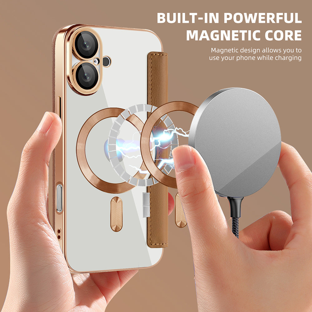 Capa MagSafe para Apple iPhone 16 Plus, Techsuit, SmartMag Book, Castanha