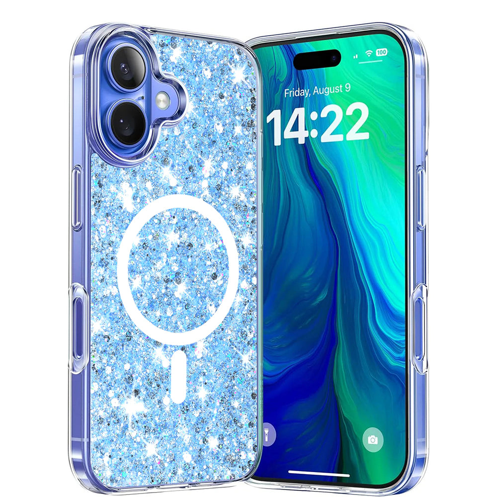 Capa MagSafe para Apple iPhone 16 Plus, Techsuit, Glitter Brilhante, Azul