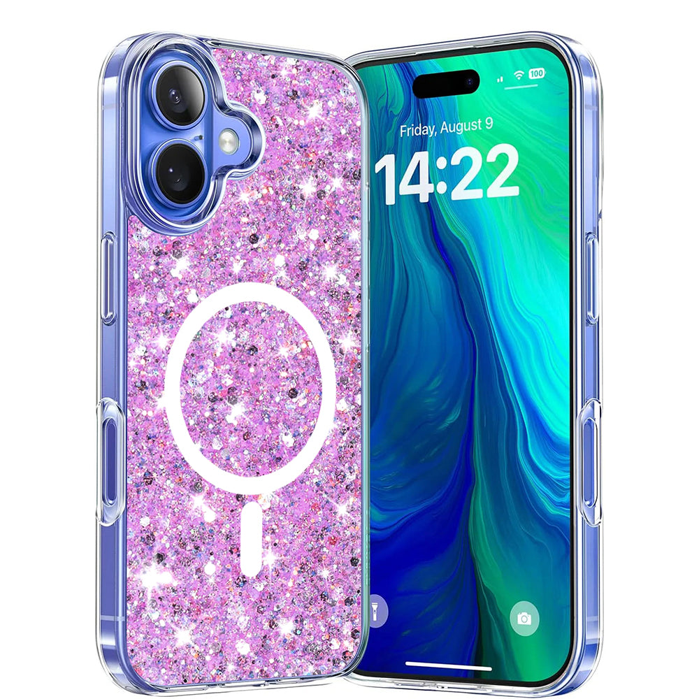 Capa MagSafe para Apple iPhone 16 Plus, Techsuit, Glitter Brilhante, Magenta