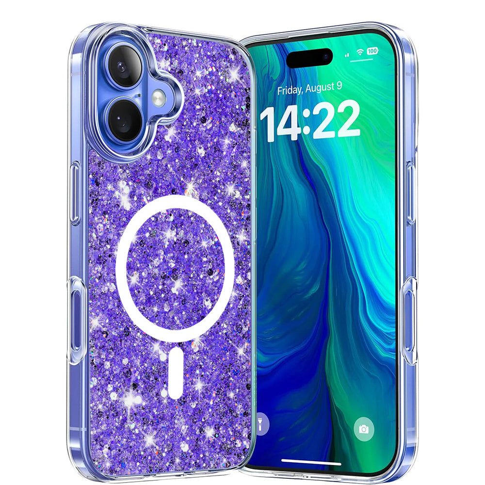 Capa MagSafe para Apple iPhone 16 Plus, Techsuit, Sparkly Glitter, Roxo
