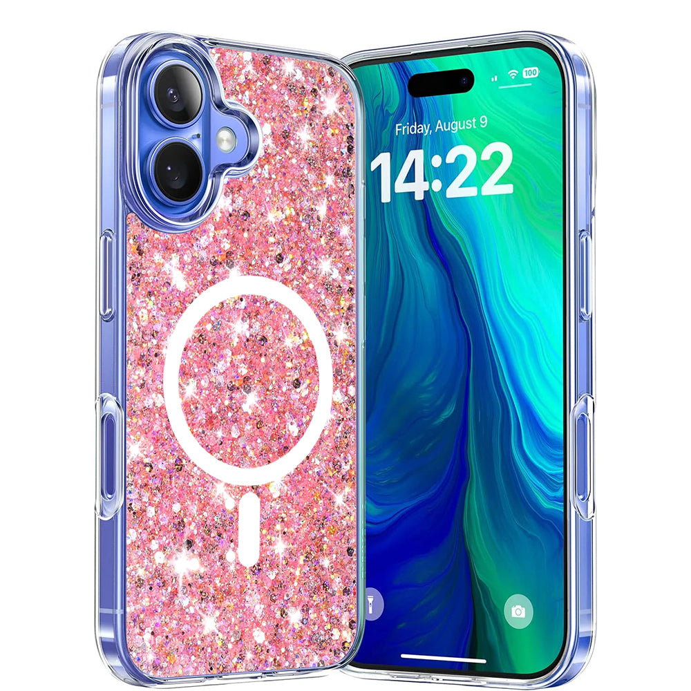 Capa MagSafe para Apple iPhone 16 Plus, Techsuit, Glitter Brilhante, Rosa