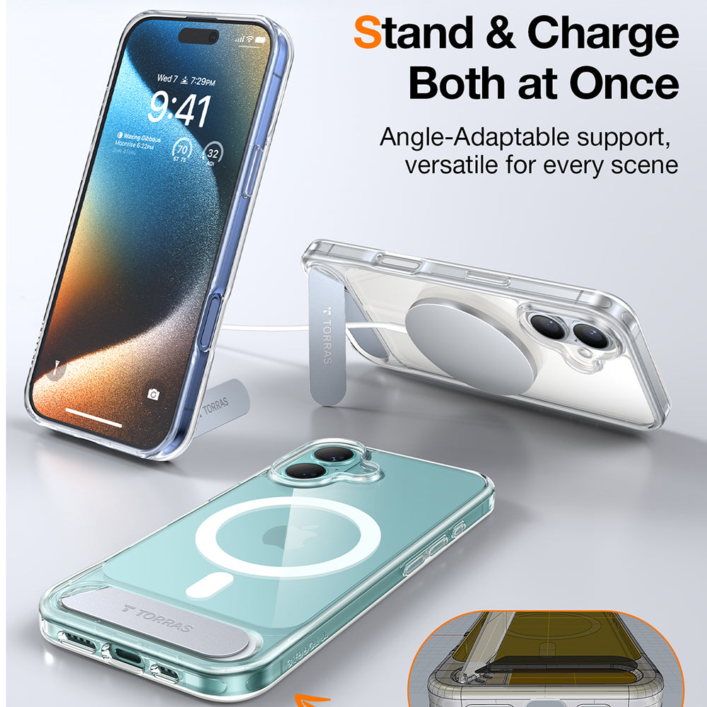Capa MagSafe para Apple iPhone 16 Plus, Torras, Pstand, Transparente