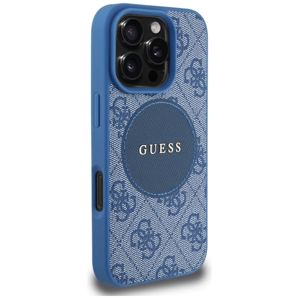 MagSafe Case for Apple iPhone 16 Pro, Guess, 4G Circle Classic Logo, Blue