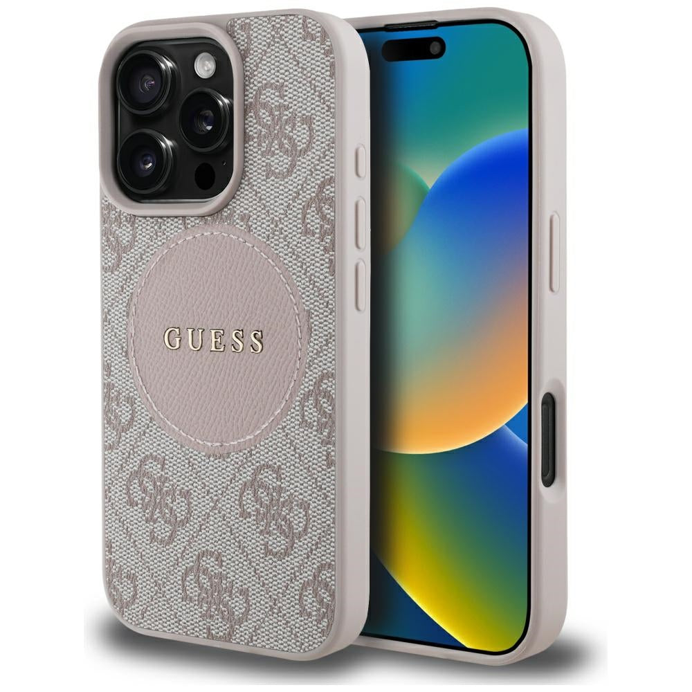 Capa MagSafe para Apple iPhone 16 Pro, Guess, 4G Circle Classic Logo, Rosa