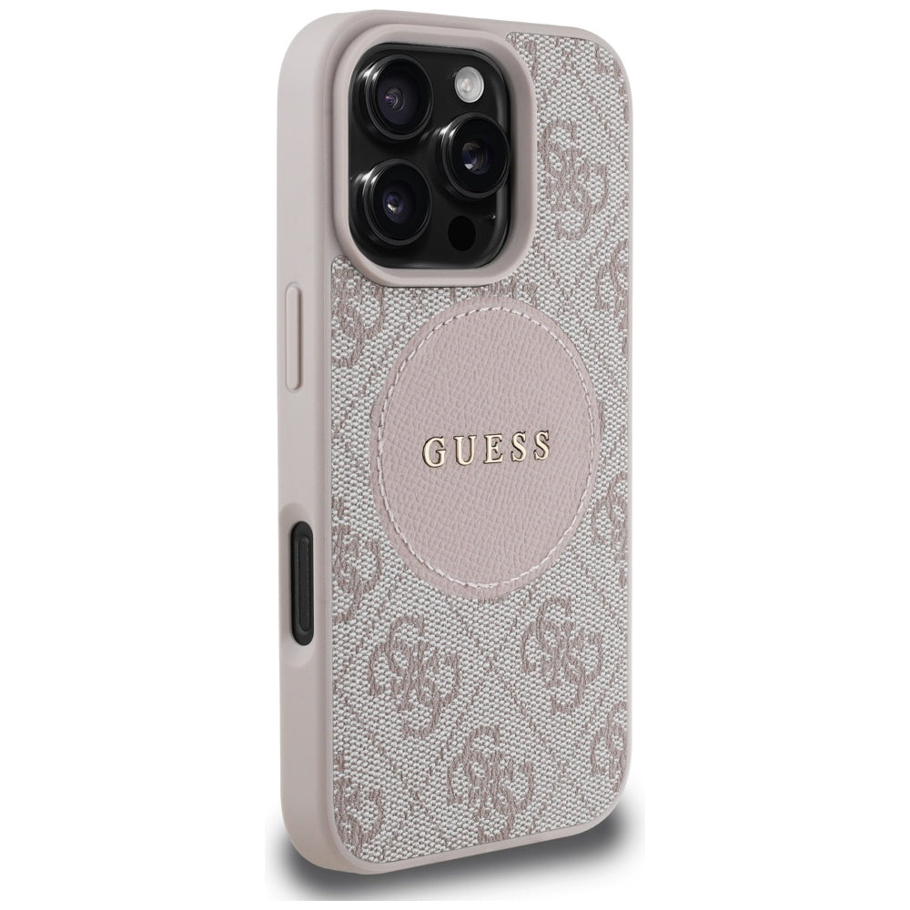Capa MagSafe para Apple iPhone 16 Pro, Guess, 4G Circle Classic Logo, Rosa