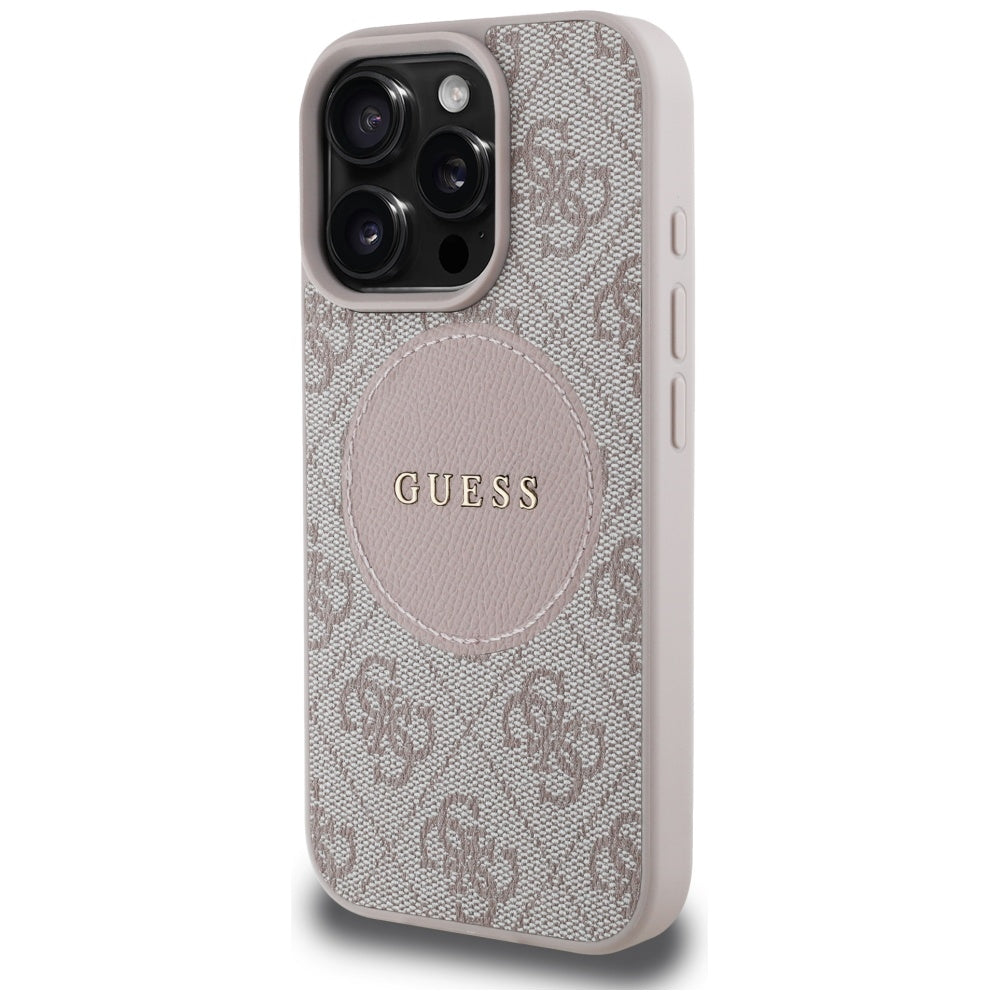 Capa MagSafe para Apple iPhone 16 Pro, Guess, 4G Circle Classic Logo, Rosa