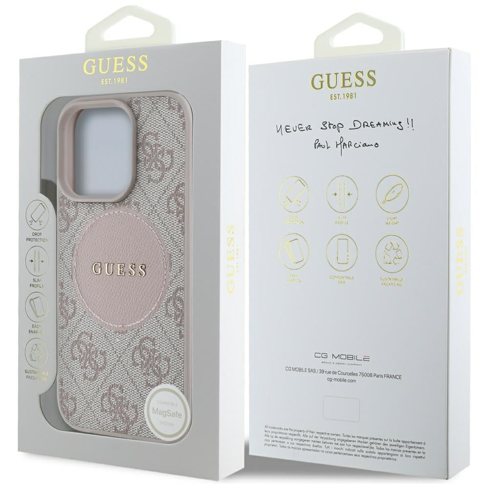Capa MagSafe para Apple iPhone 16 Pro, Guess, 4G Circle Classic Logo, Rosa