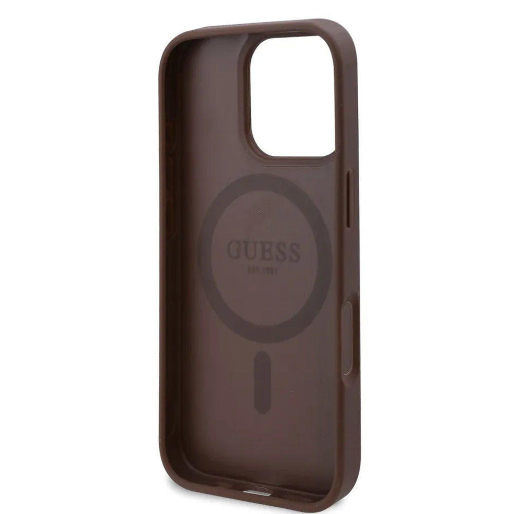 Capa MagSafe para Apple iPhone 16 Pro, Guess, Estampa de Flores 4G, Marrom