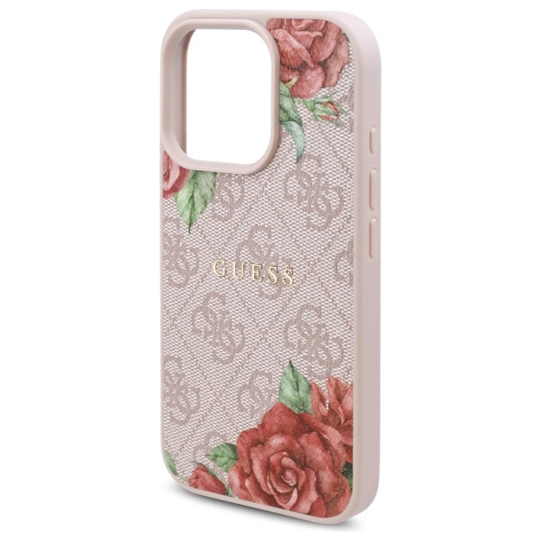 Capa MagSafe para Apple iPhone 16 Pro, Guess, Estampa de Flores 4G, Rosa