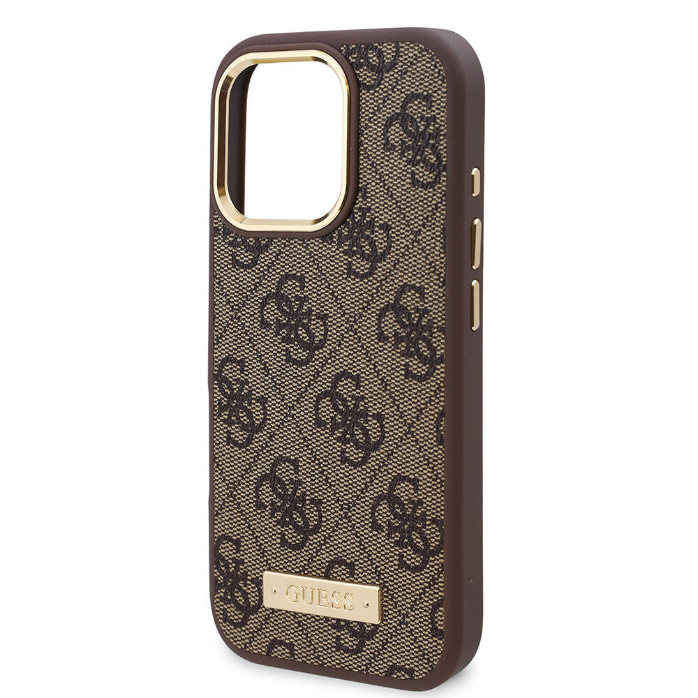Capa MagSafe para Apple iPhone 16 Pro, Guess, 4G Logo Plate, Castanho