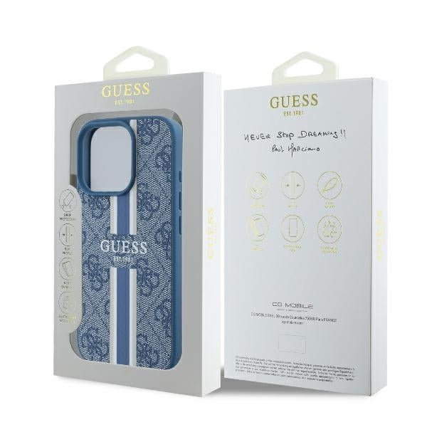 Capa MagSafe para Apple iPhone 16 Pro, Guess, 4G Printed Stripes, Azul
