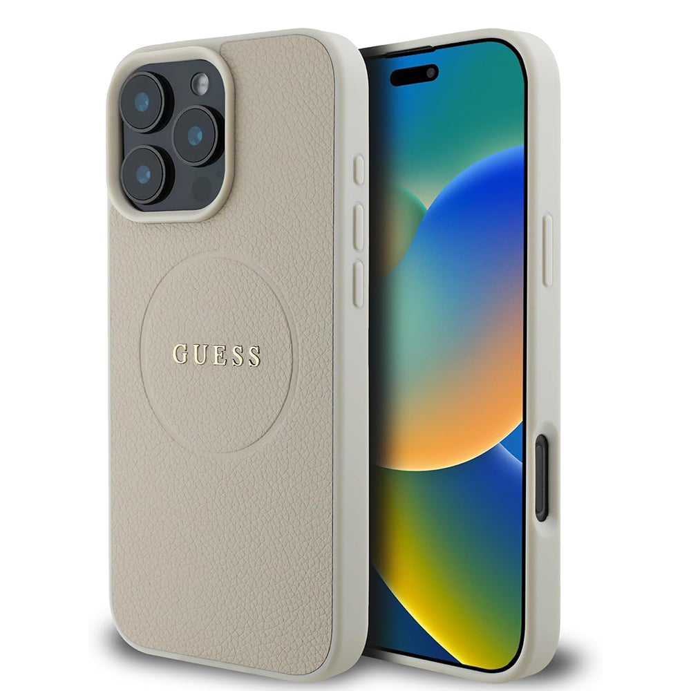 Capa MagSafe para Apple iPhone 16 Pro, Guess, Grained Gold Ring, Bege