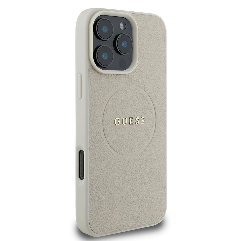 Capa MagSafe para Apple iPhone 16 Pro, Guess, Grained Gold Ring, Bege