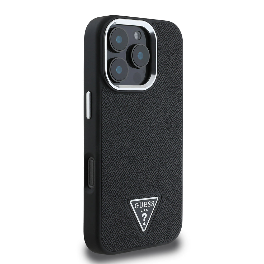 Capa MagSafe para Apple iPhone 16 Pro, Guess, Logotipo Triângulo Granulado, Preta