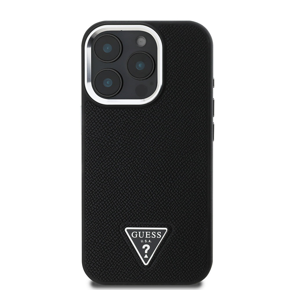 Capa MagSafe para Apple iPhone 16 Pro, Guess, Logotipo Triângulo Granulado, Preta