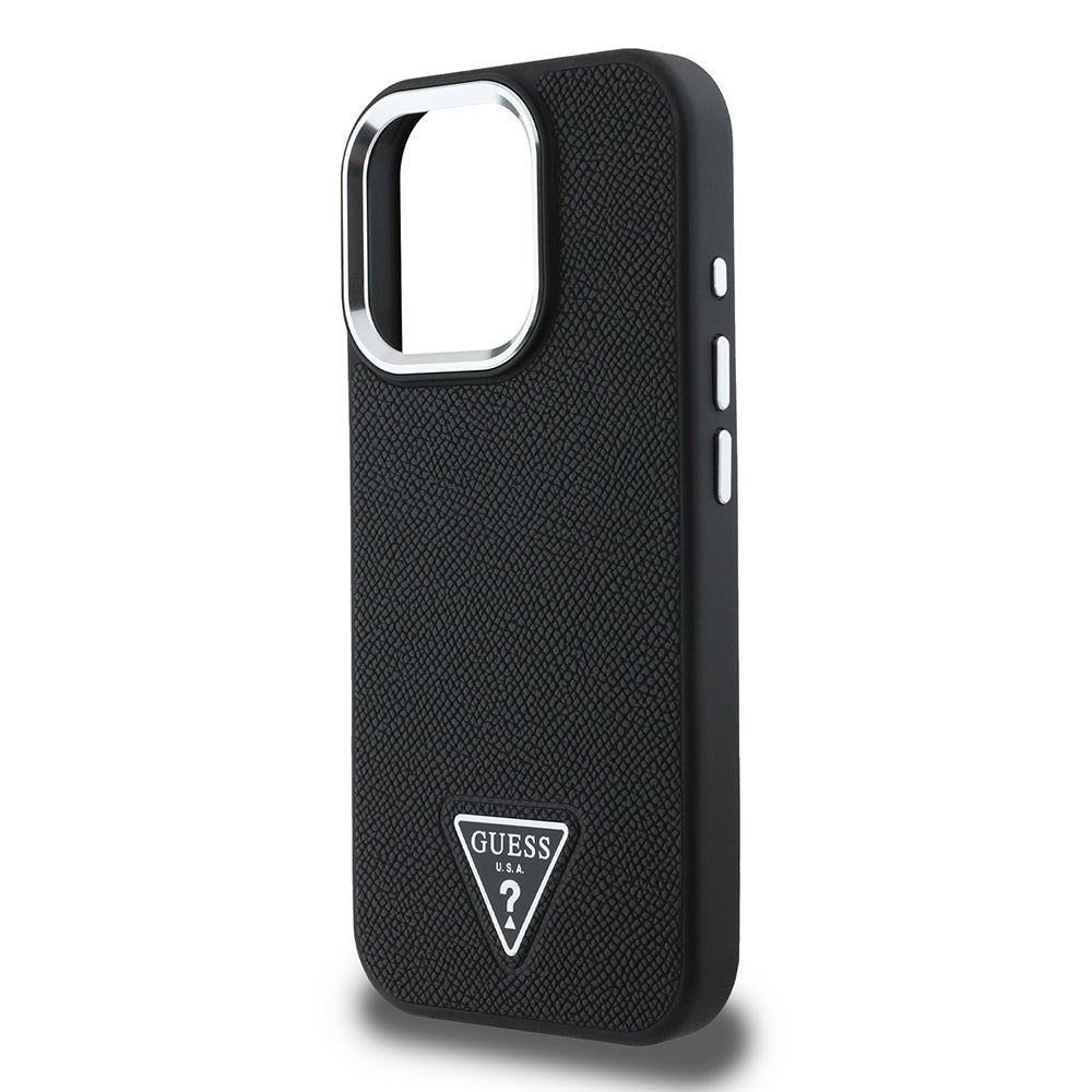Capa MagSafe para Apple iPhone 16 Pro, Guess, Logotipo Triângulo Granulado, Preta