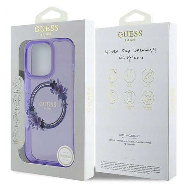 Capa MagSafe para Apple iPhone 16 Pro, Guess, IML Flowers Wreath, Roxo