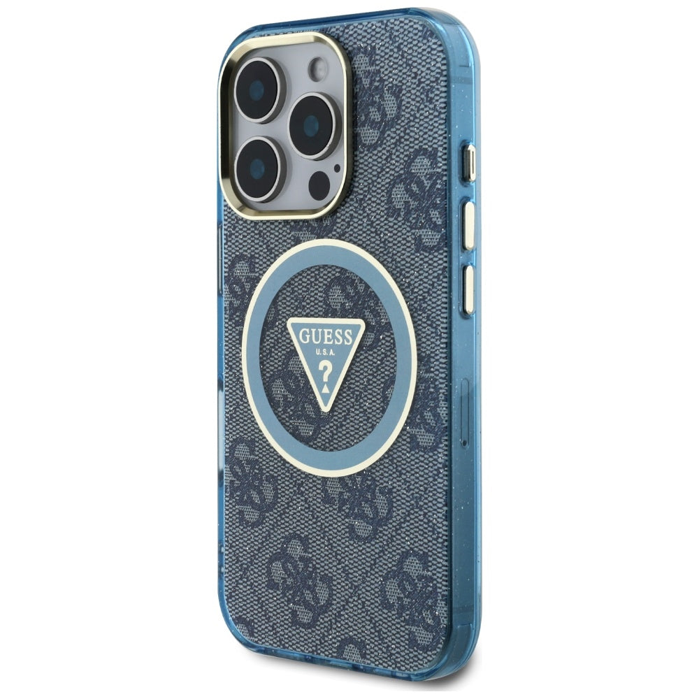Capa MagSafe para Apple iPhone 16 Pro, Guess, IML Glitter 4G Circle Triangle, Azul