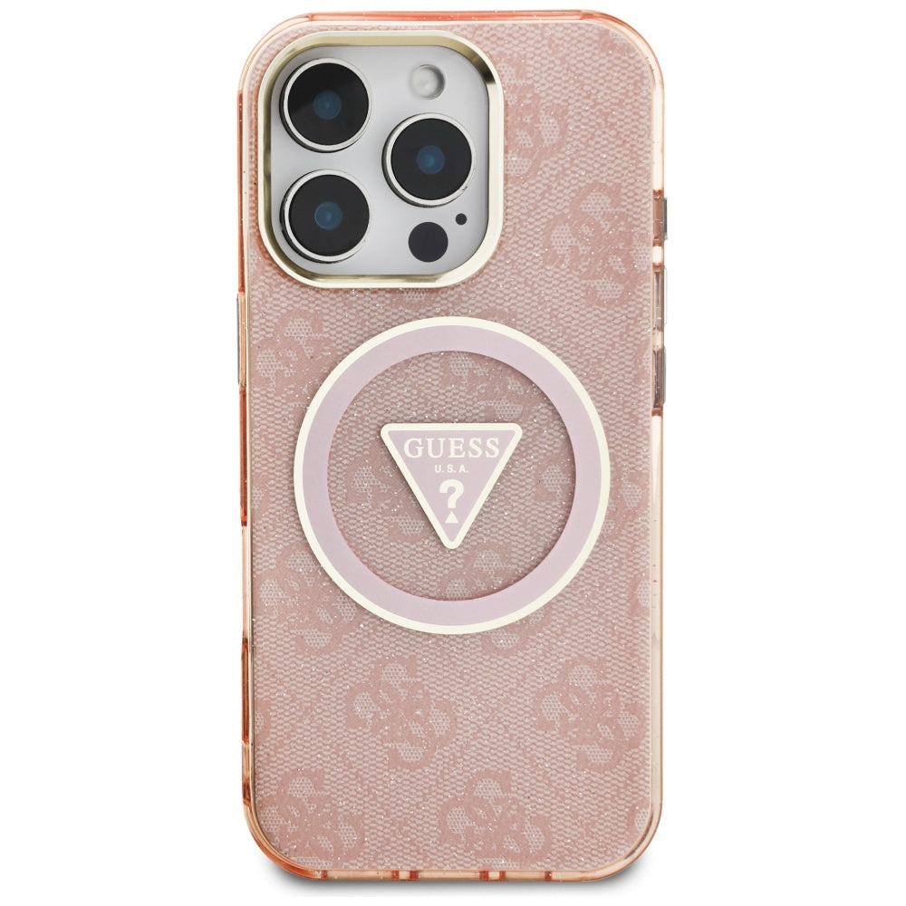 Capa MagSafe para Apple iPhone 16 Pro, Guess, IML Glitter 4G Circle Triangle, Rosa