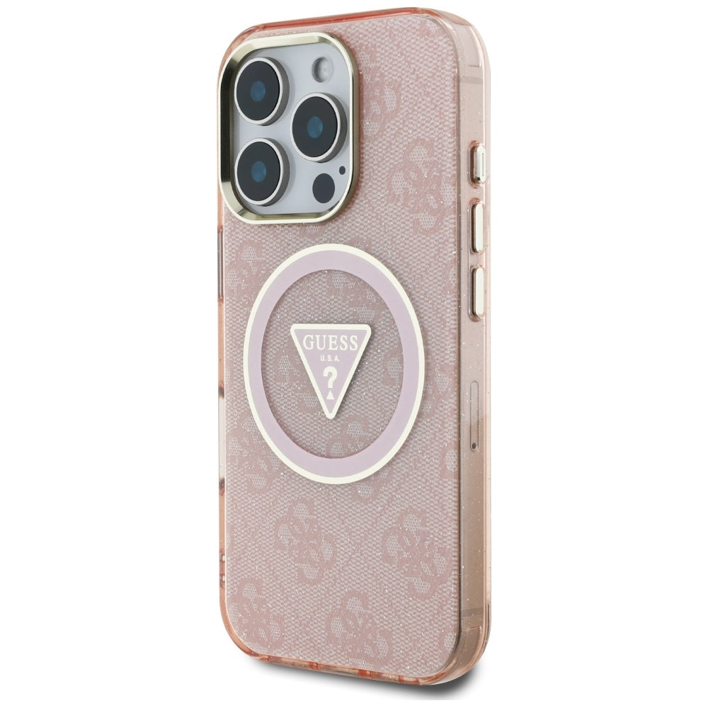 Capa MagSafe para Apple iPhone 16 Pro, Guess, IML Glitter 4G Circle Triangle, Rosa