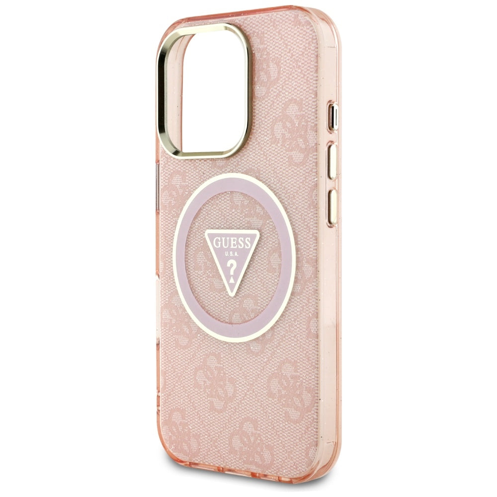 Capa MagSafe para Apple iPhone 16 Pro, Guess, IML Glitter 4G Circle Triangle, Rosa