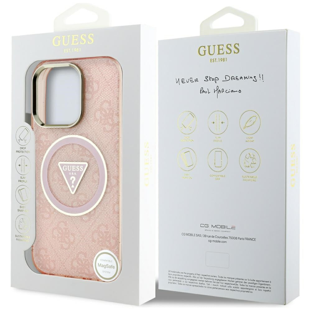 Capa MagSafe para Apple iPhone 16 Pro, Guess, IML Glitter 4G Circle Triangle, Rosa