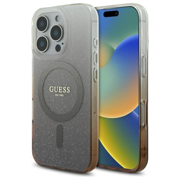 Capa MagSafe para Apple iPhone 16 Pro, Guess, IML Glitter Gradient, Marrom