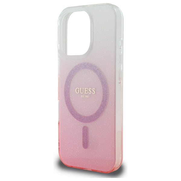 Capa MagSafe para Apple iPhone 16 Pro, Guess, IML Glitter Gradient, Rosa