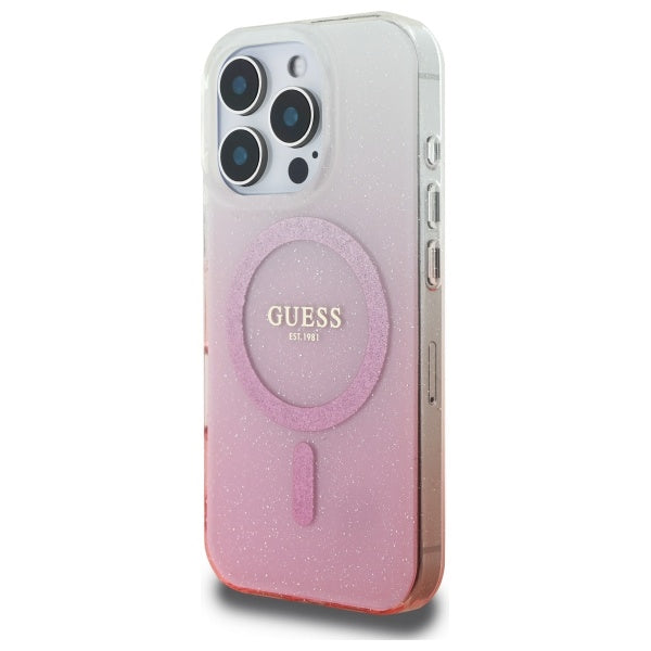 Capa MagSafe para Apple iPhone 16 Pro, Guess, IML Glitter Gradient, Rosa