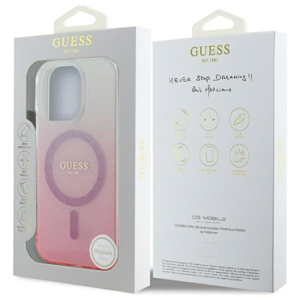 Capa MagSafe para Apple iPhone 16 Pro, Guess, IML Glitter Gradient, Rosa