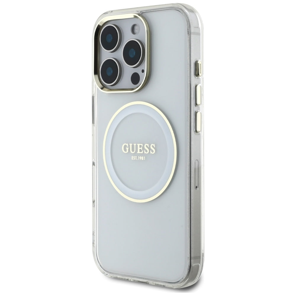 Capa MagSafe para Apple iPhone 16 Pro, Guess, IML Metal Colored Circle, Branca
