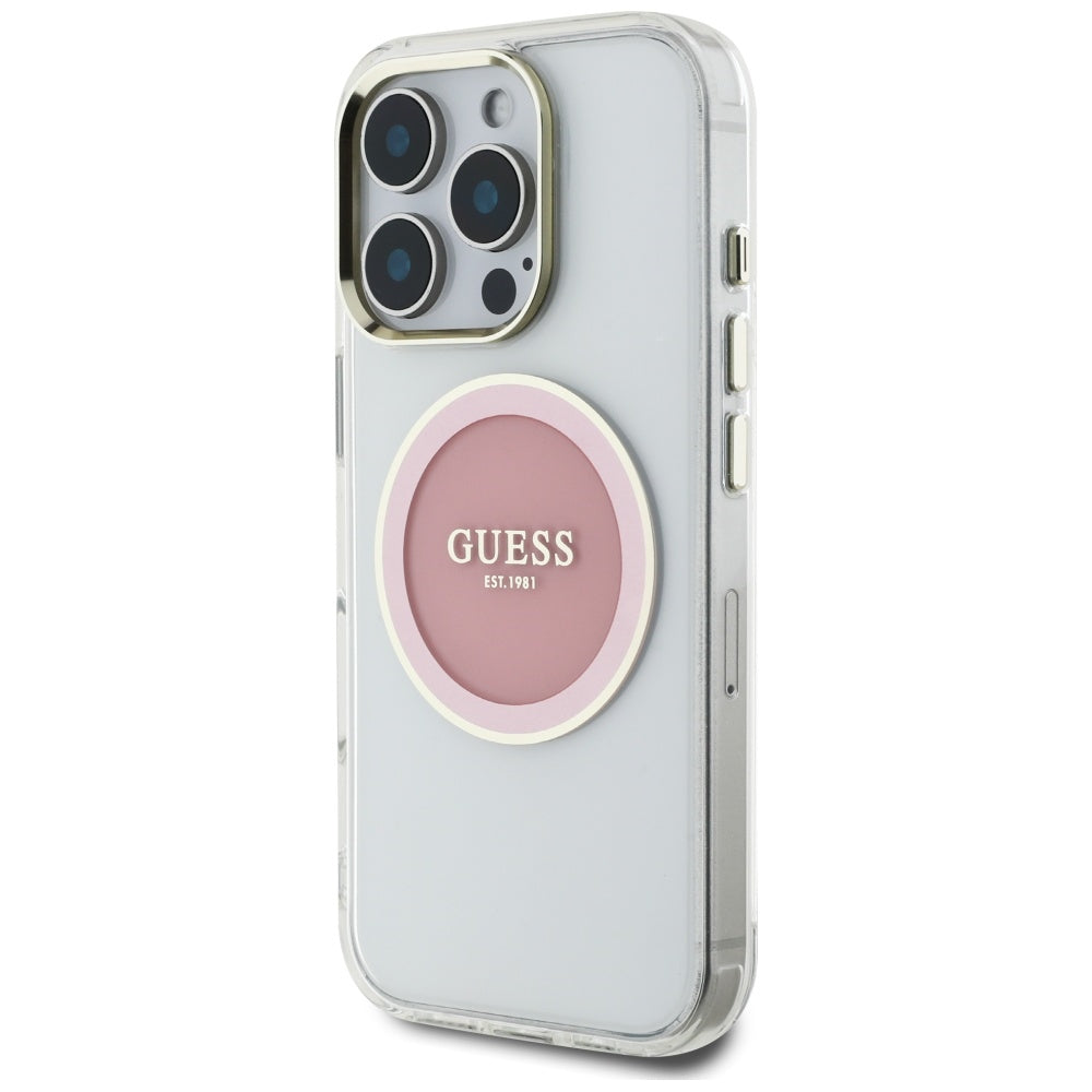 Capa MagSafe para Apple iPhone 16 Pro, Guess, IML Metal Colored Circle, Rosa