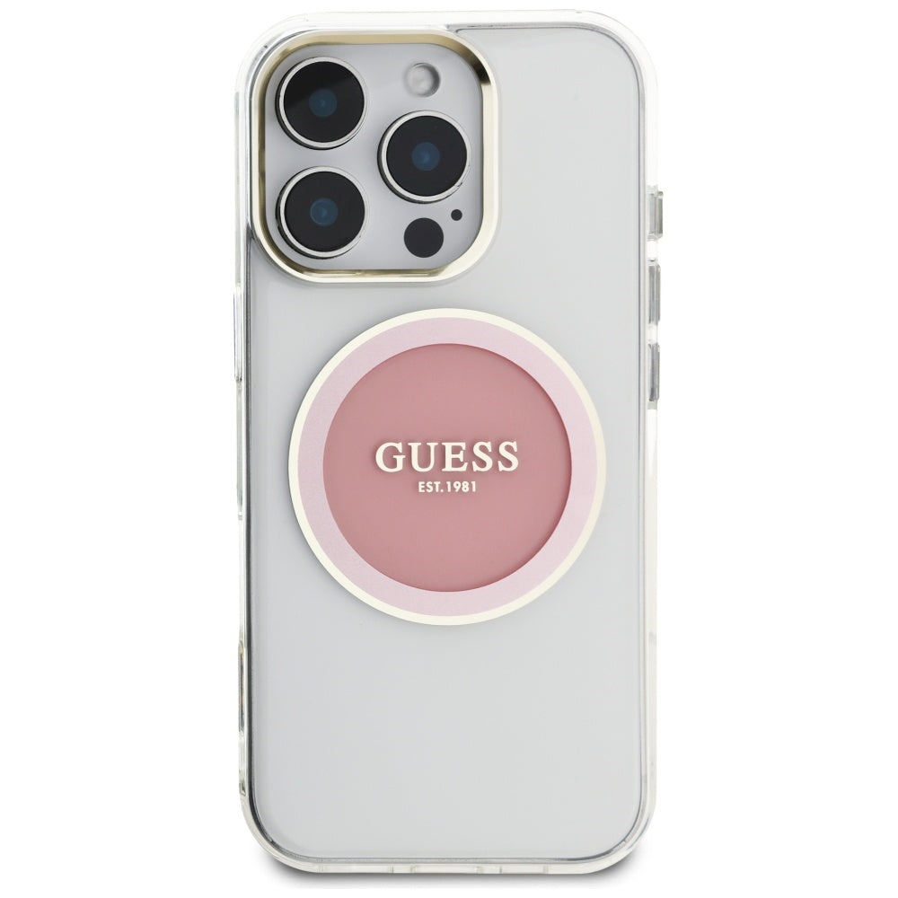 Capa MagSafe para Apple iPhone 16 Pro, Guess, IML Metal Colored Circle, Rosa