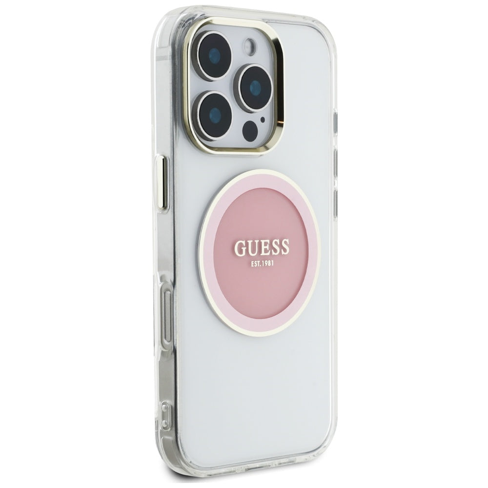 Capa MagSafe para Apple iPhone 16 Pro, Guess, IML Metal Colored Circle, Rosa