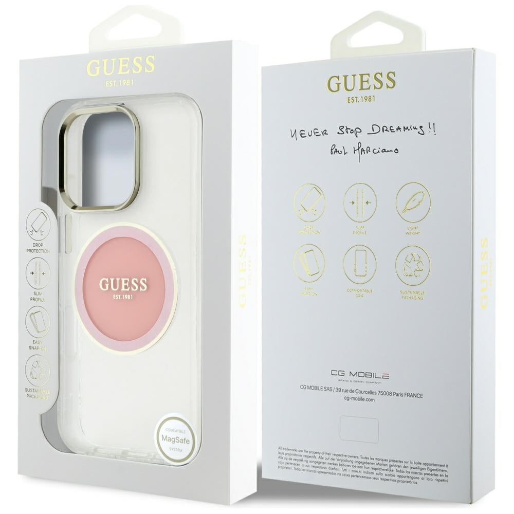 Capa MagSafe para Apple iPhone 16 Pro, Guess, IML Metal Colored Circle, Rosa
