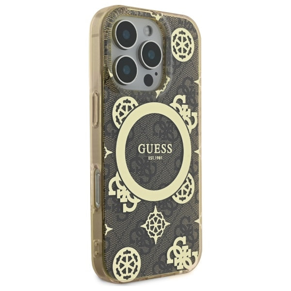 MagSafe Case for Apple iPhone 16 Pro, Guess, IML Peony On 4G Background, Brown