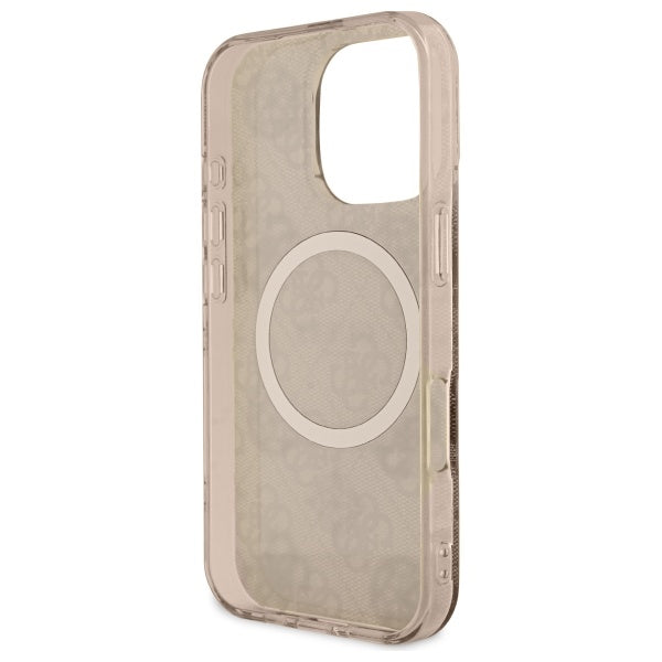 MagSafe Case for Apple iPhone 16 Pro, Guess, IML Peony On 4G Background, Brown