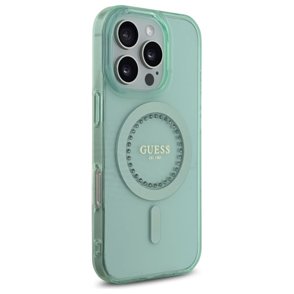 Capa MagSafe para Apple iPhone 16 Pro, Guess, IML Rhinestone, Verde