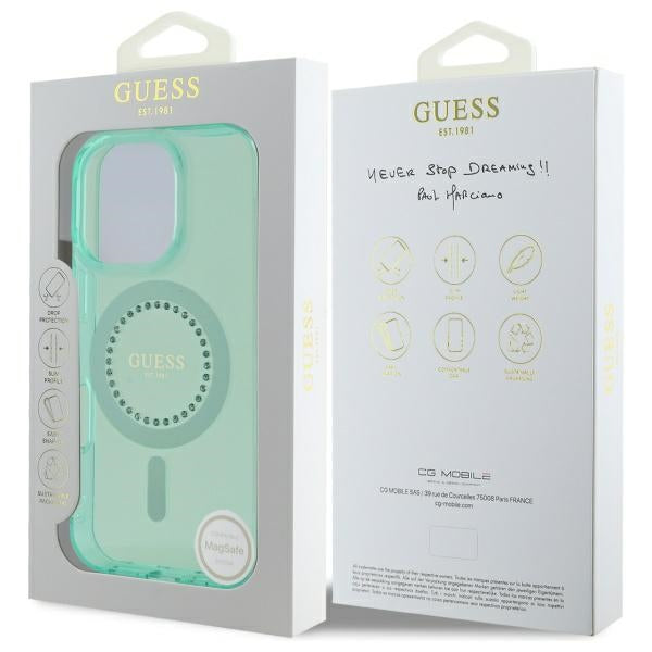 Capa MagSafe para Apple iPhone 16 Pro, Guess, IML Rhinestone, Verde