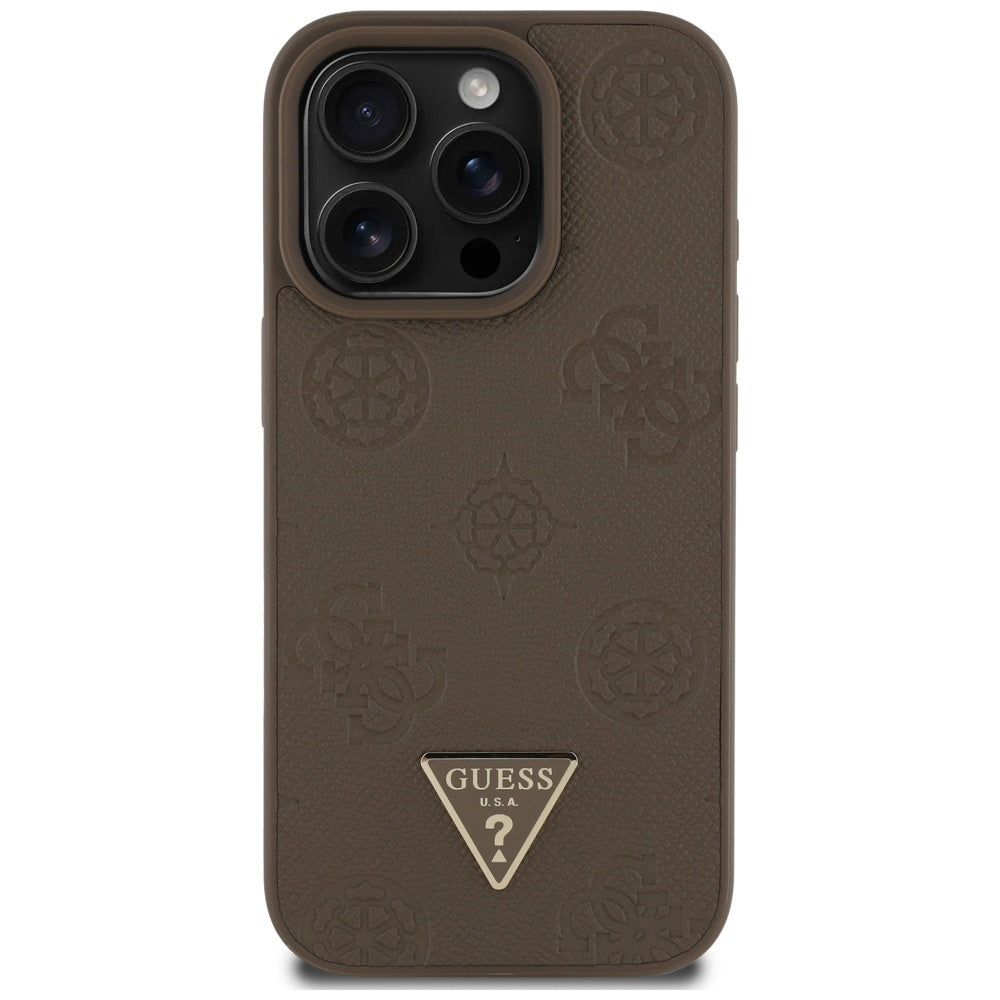 Capa MagSafe para Apple iPhone 16 Pro, Guess, Peony Grained Hot Stamp Triangle, Marrom