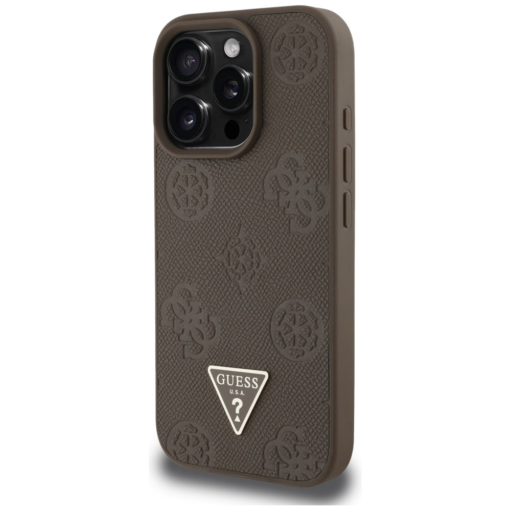 Capa MagSafe para Apple iPhone 16 Pro, Guess, Peony Grained Hot Stamp Triangle, Marrom