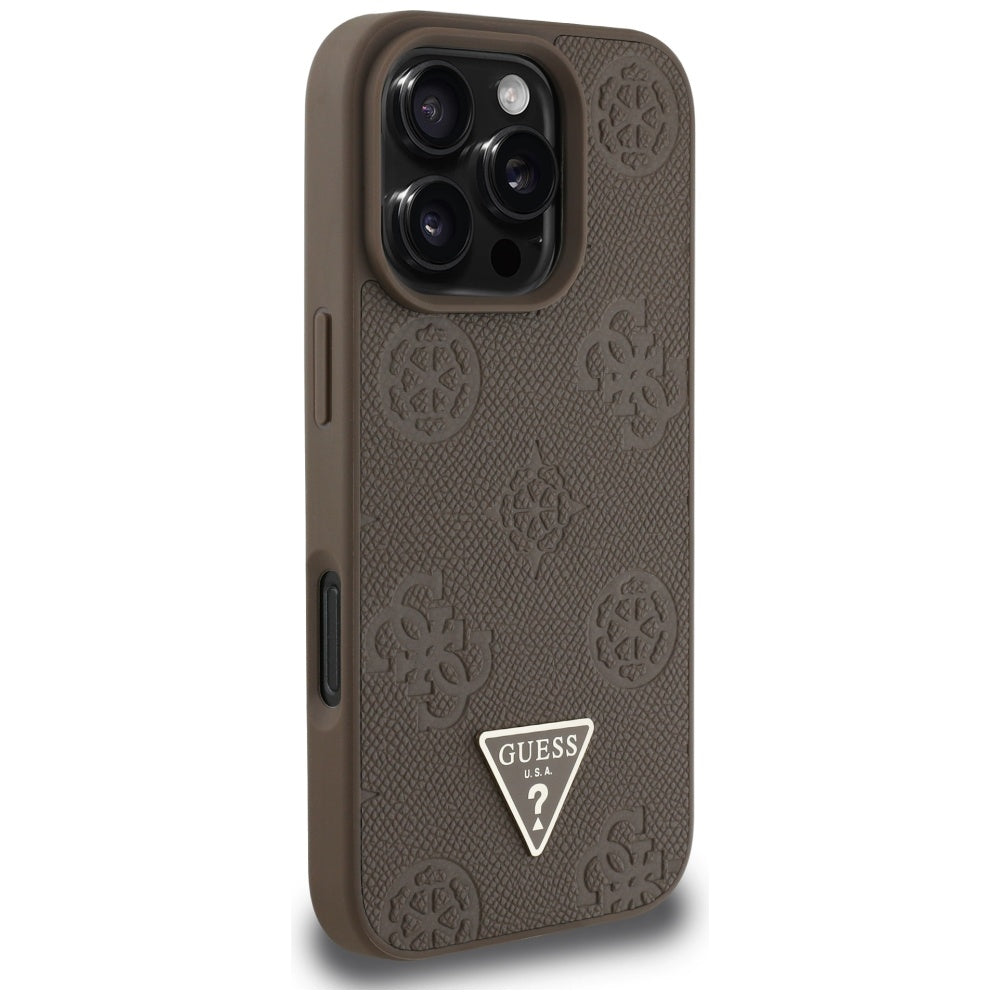 Capa MagSafe para Apple iPhone 16 Pro, Guess, Peony Grained Hot Stamp Triangle, Marrom