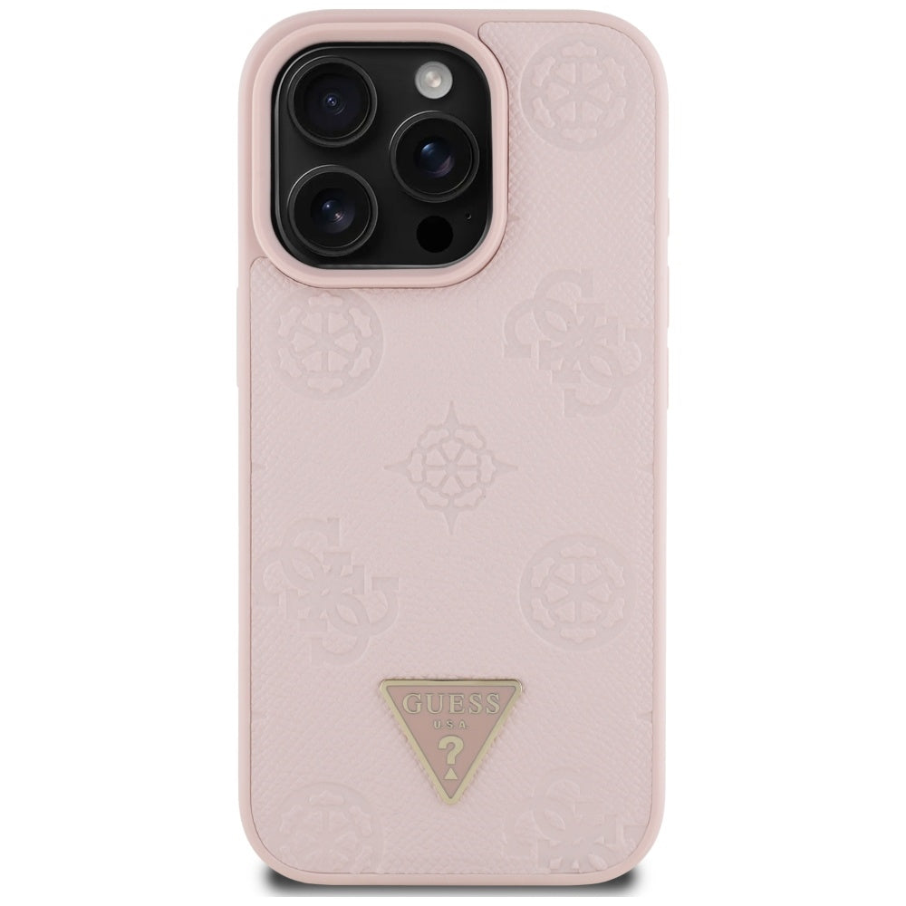 Capa MagSafe para Apple iPhone 16 Pro, Guess, Peony Grained Hot Stamp Triangle, Rosa